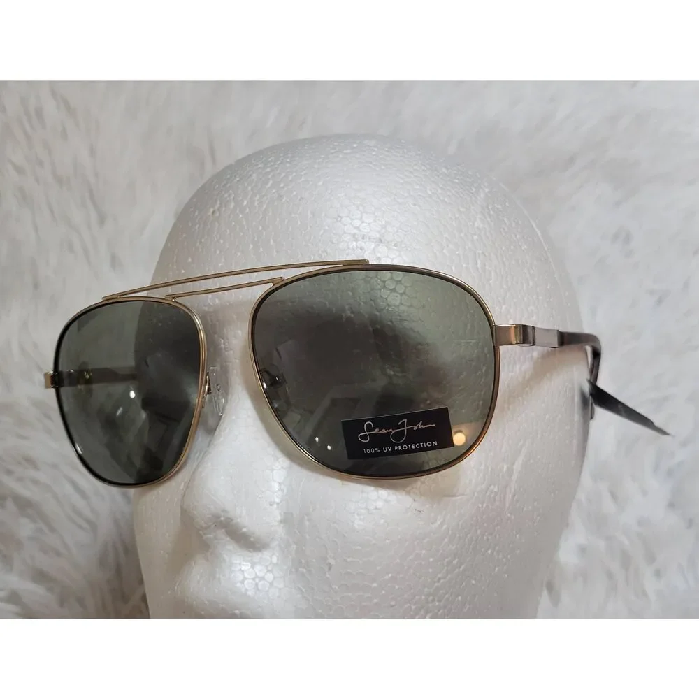 SEAN JOHN Gold Mens Aviator Sunglasses 100% UV Protection New